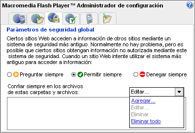Flash Player Administrador de configuracion